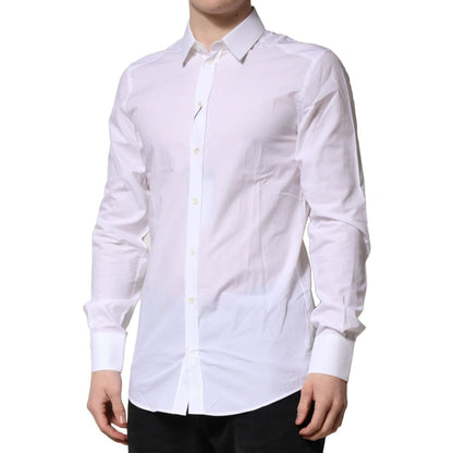 Dolce & Gabbana White Cotton GOLD Long Sleeves Formal Shirt