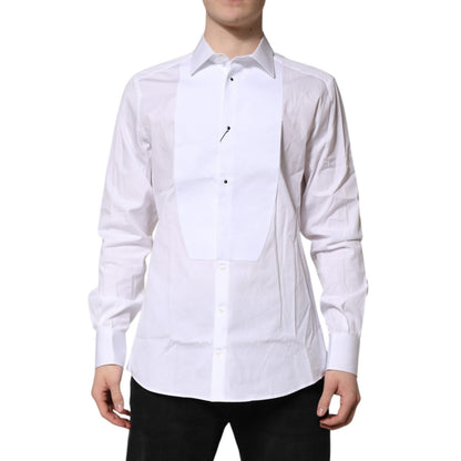 Dolce & Gabbana White Silk Bib Poplin GOLD Men Formal Shirt