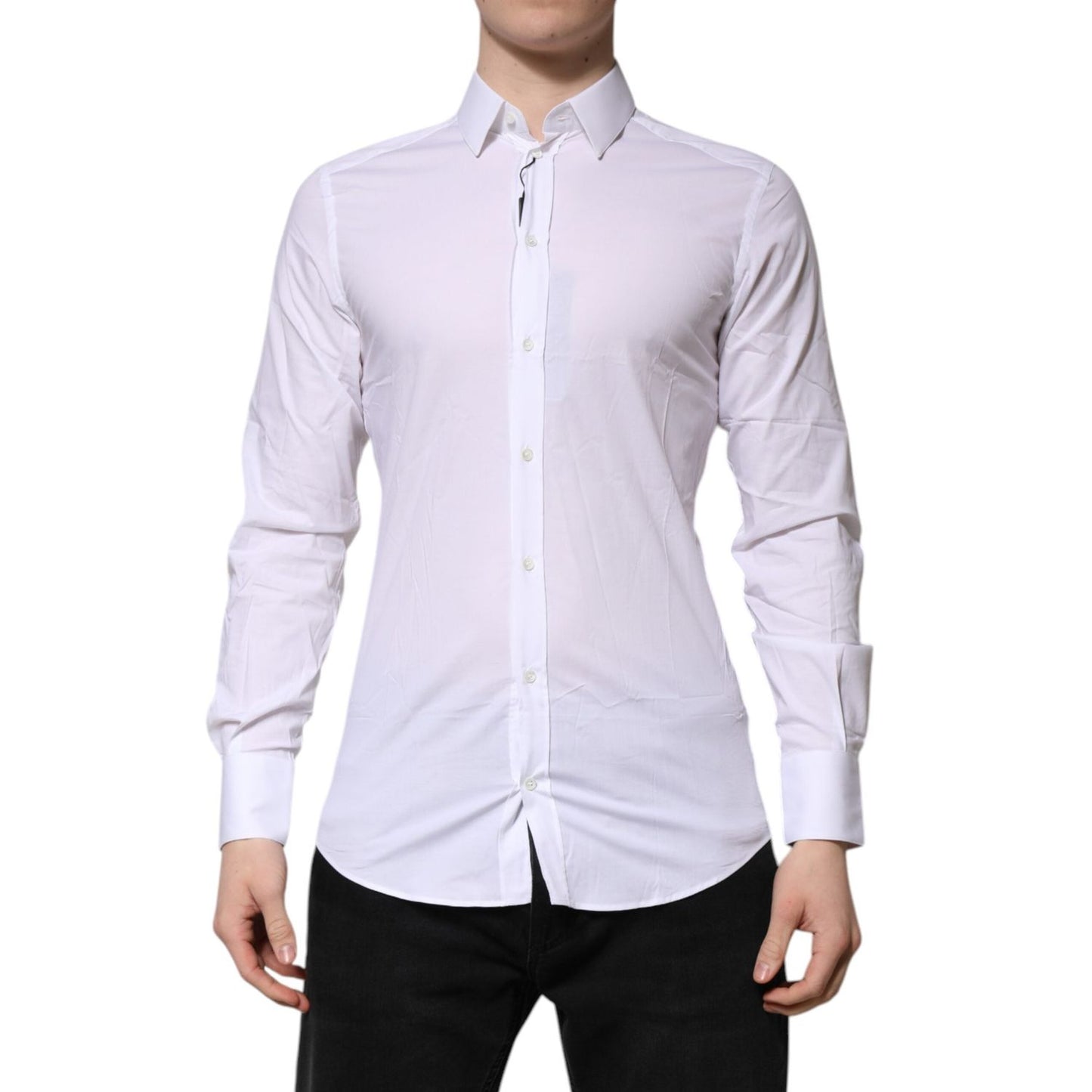 Dolce & Gabbana White GOLD Long Sleeves Dress Men Formal Shirt