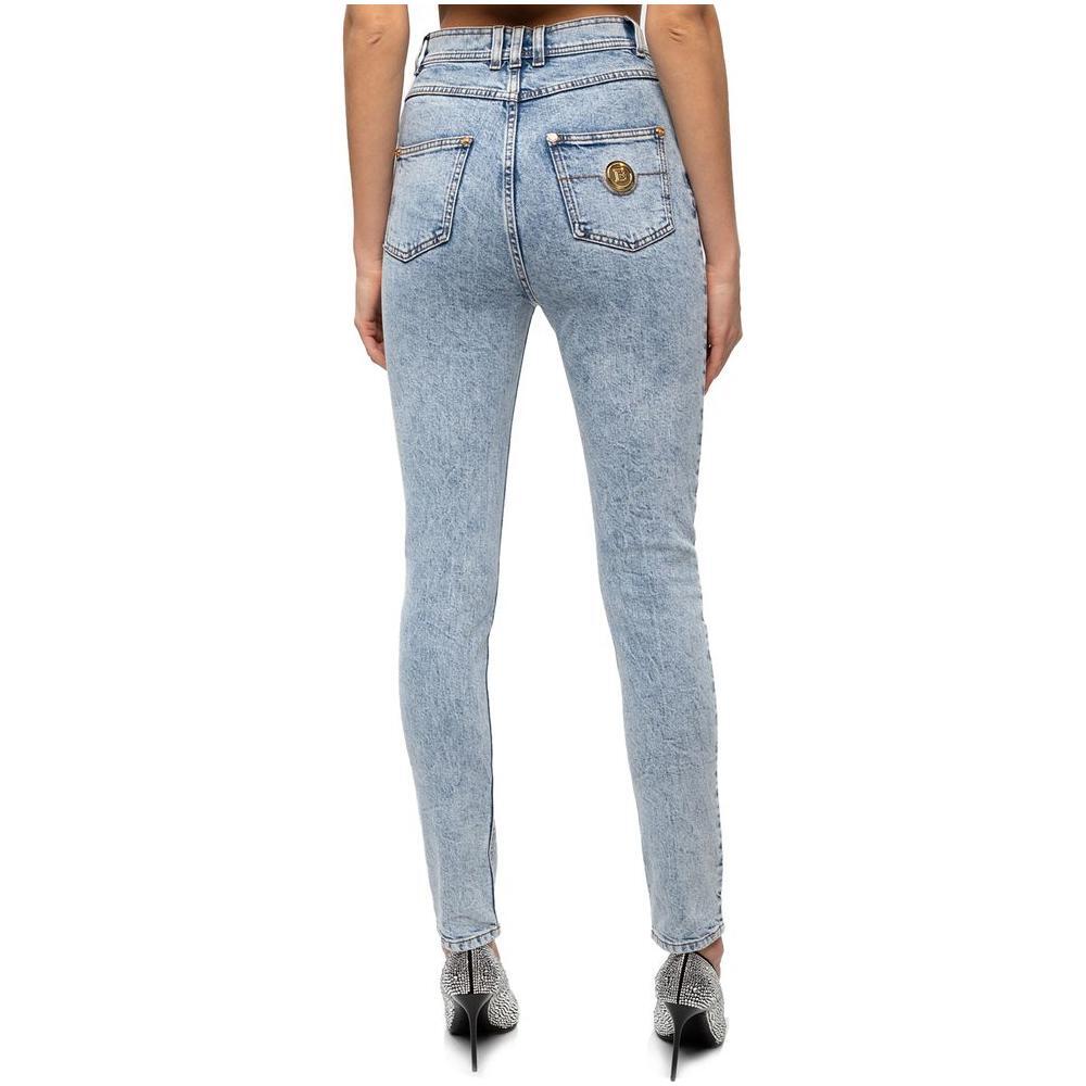 Balmain Blue Cotton Women's High-Waisted Jean