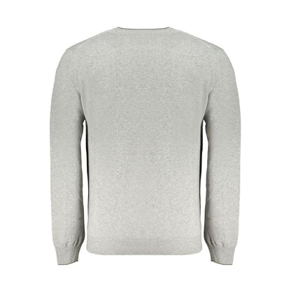 Harmont & Blaine Gray Cashmere Sweater - long sleeved crew neck jersey pullover with contrast details and embroidery logo
