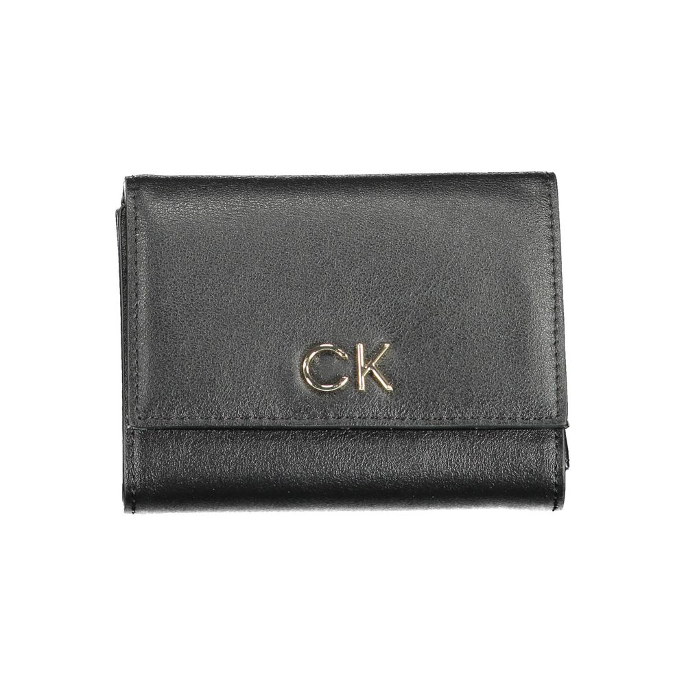 Stylish Calvin Klein Black Polyester Women Wallet with CK logo, sleek design, and automatic closure for secure storage.