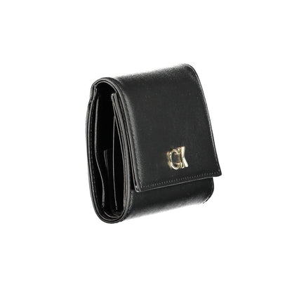 Calvin Klein Black Polyester Women Wallet with automatic closure, featuring sleek and durable design for fashion-forward style and functionality.