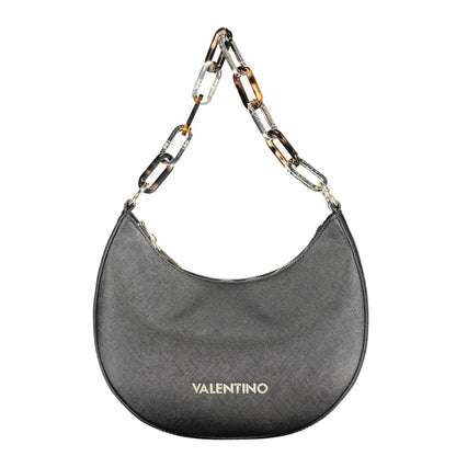 Mario Valentino Black Polyethylene Handbag with chain handle, adjustable strap, zip closure, and logo