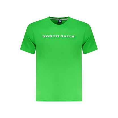 North Sails Green Cotton Men T-Shirt with logo print, showcasing stylish short sleeves and crew neck design.