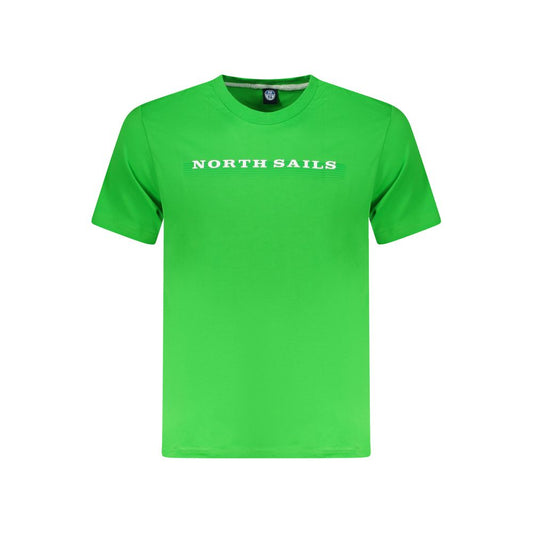 North Sails Green Cotton Men T-Shirt with logo print, showcasing stylish short sleeves and crew neck design.