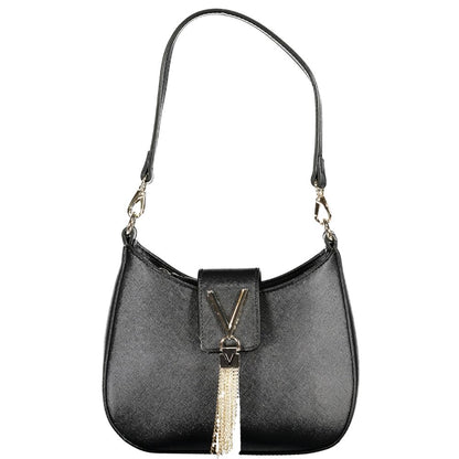 Mario Valentino Black Polyethylene Women Handbag with chain strap, featuring chic design and durable material with internal pockets.