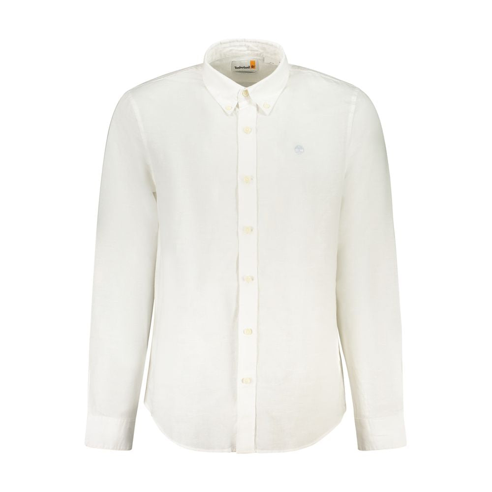 Timberland White Cotton Shirt - long-sleeved, slim fit, button down collar, 1 button cuffs, embroidered logo, stylish design.