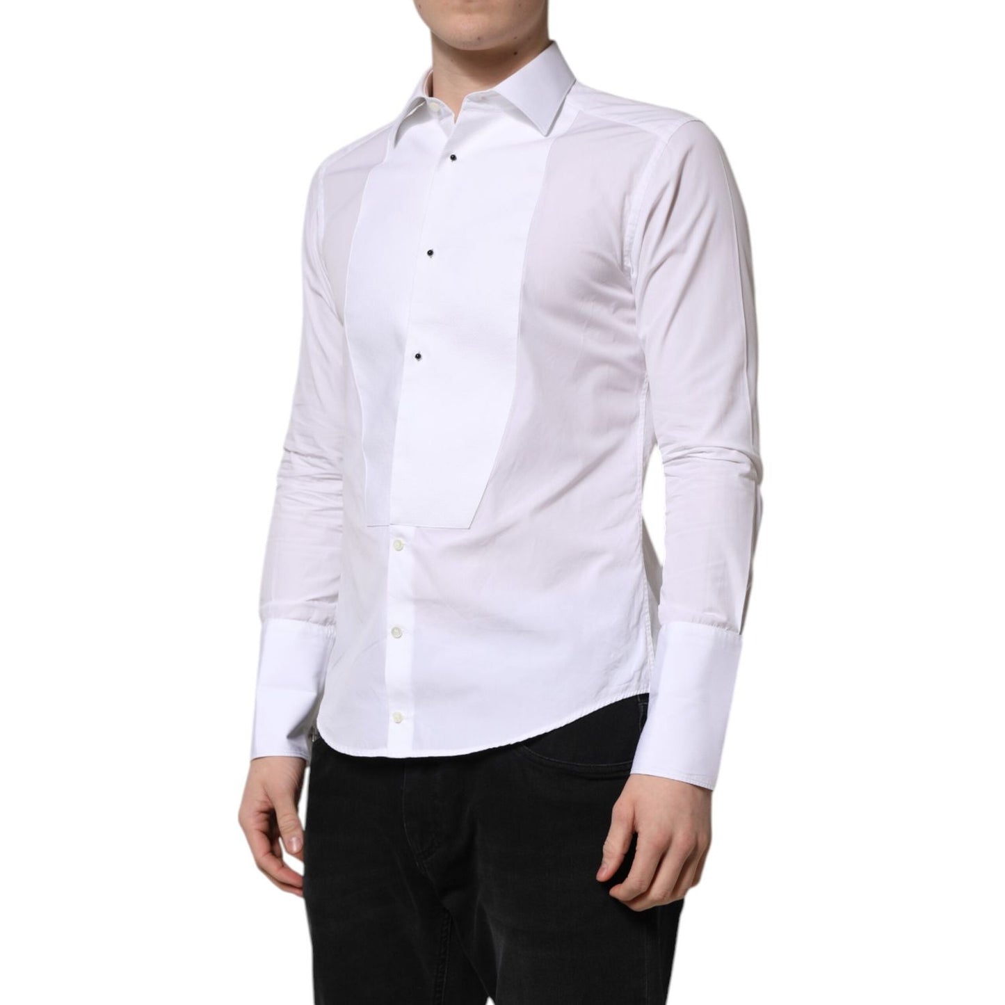 Dolce & Gabbana White GOLD Long Sleeve Dress Men Formal Shirt