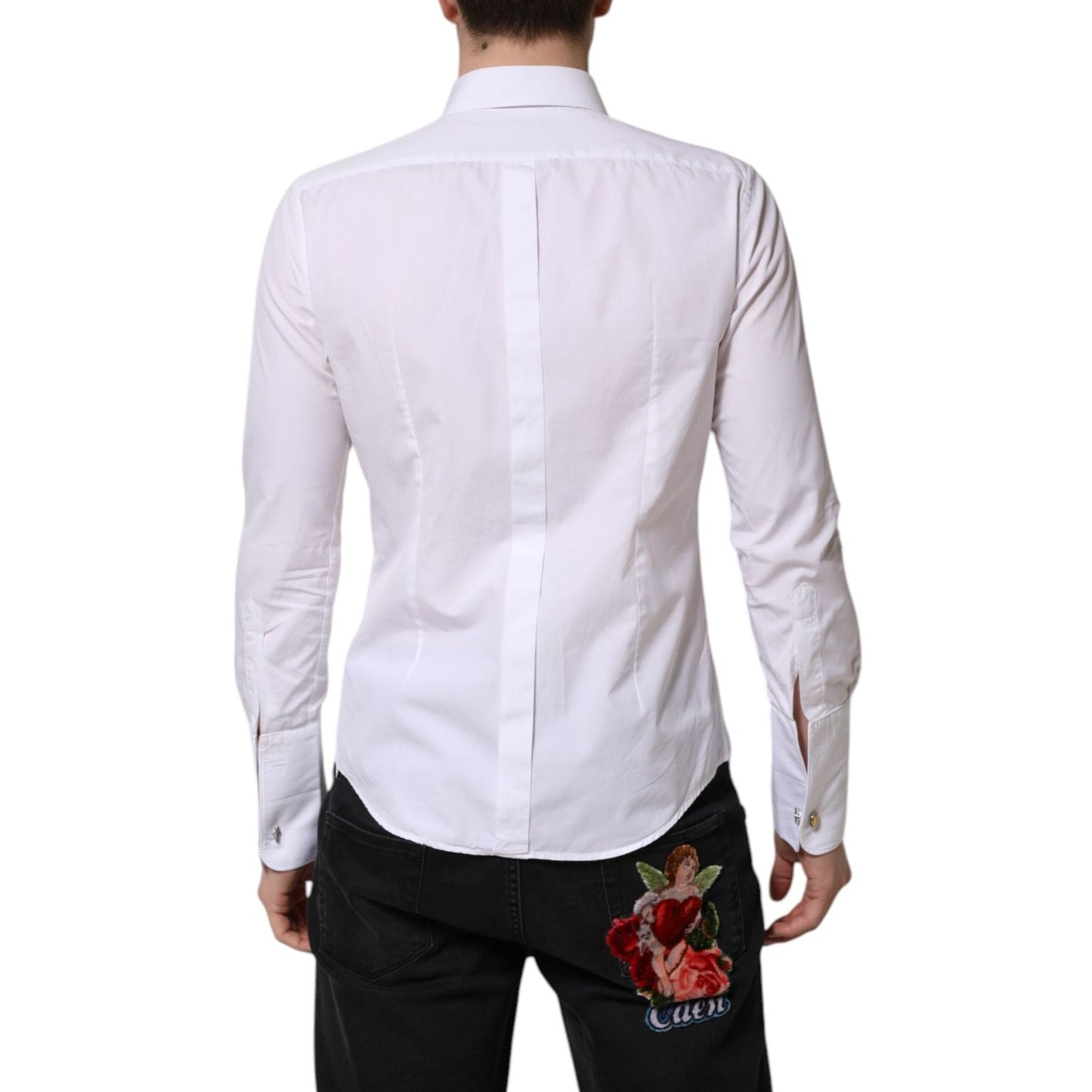 Dolce & Gabbana White GOLD Long Sleeve Dress Men Formal Shirt