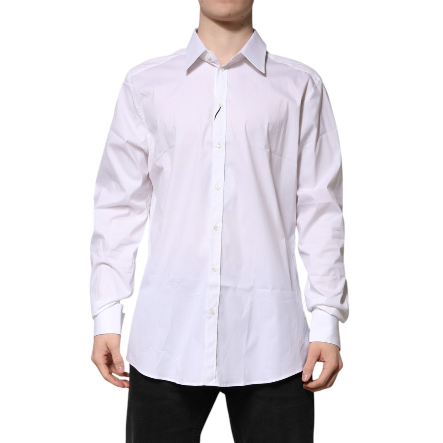 Dolce & Gabbana White GOLD Long Sleeve Dress Men Formal Shirt