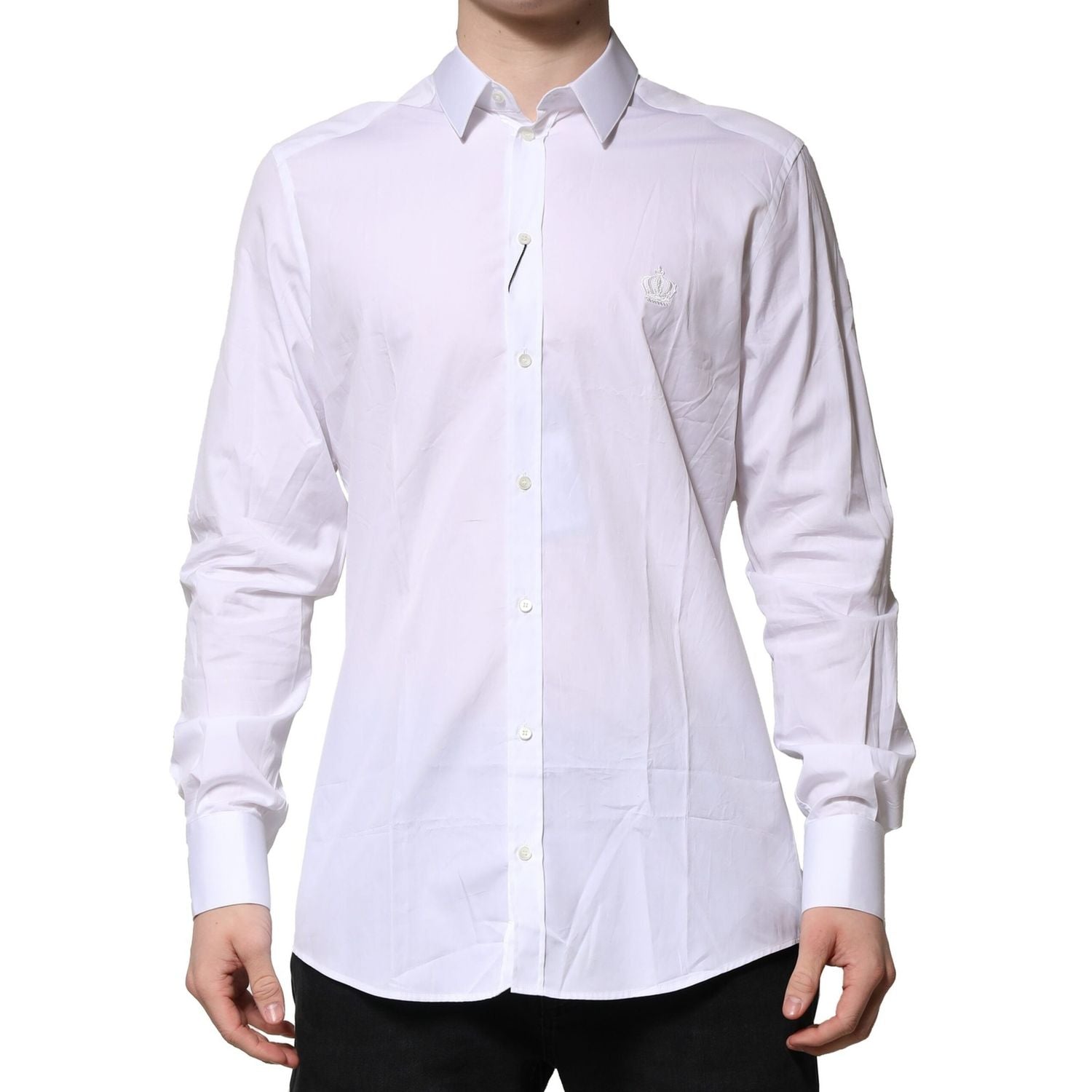 Dolce & Gabbana White Cotton Long Sleeves GOLD Formal Shirt