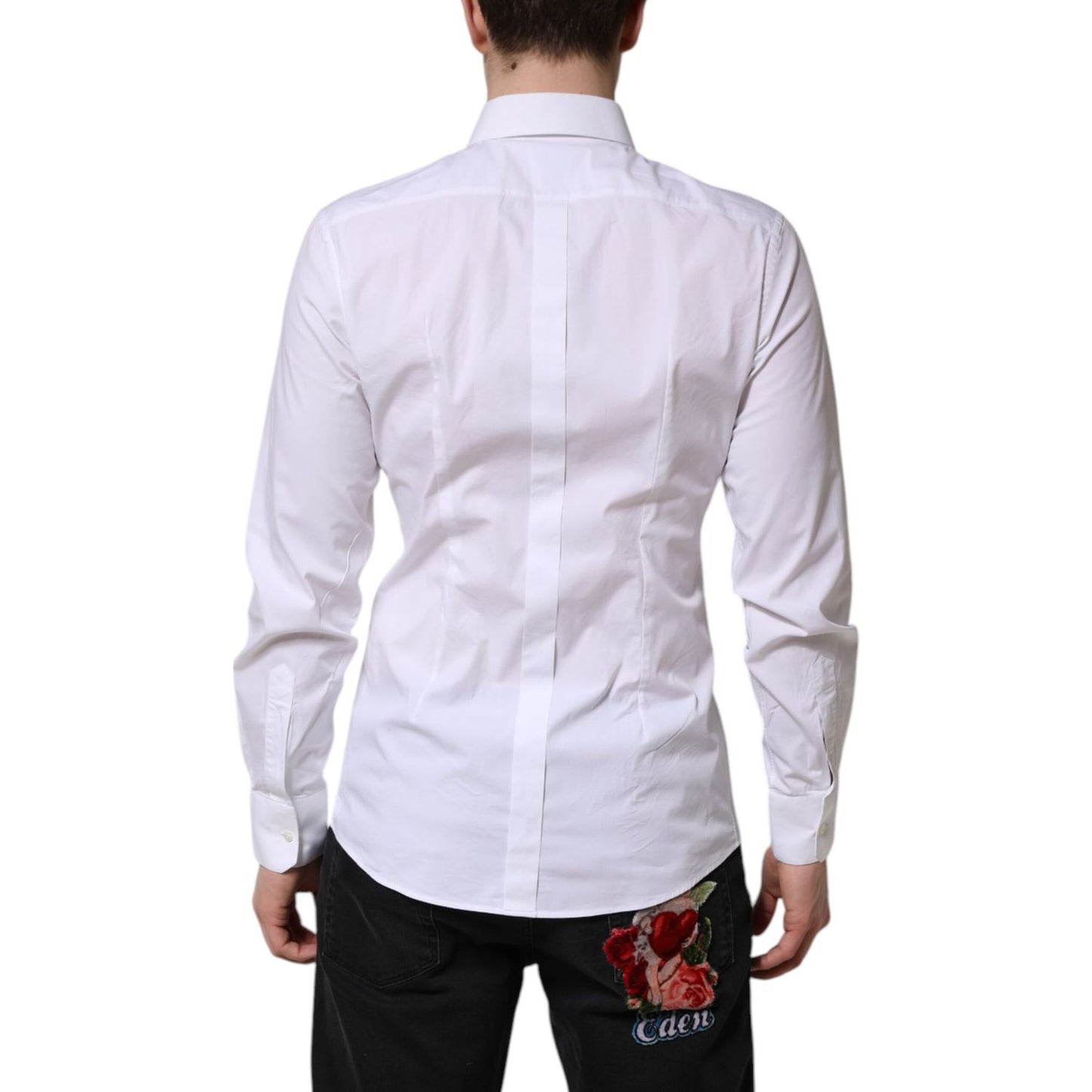 Dolce & Gabbana White GOLD Cotton Men Dress Formal Shirt