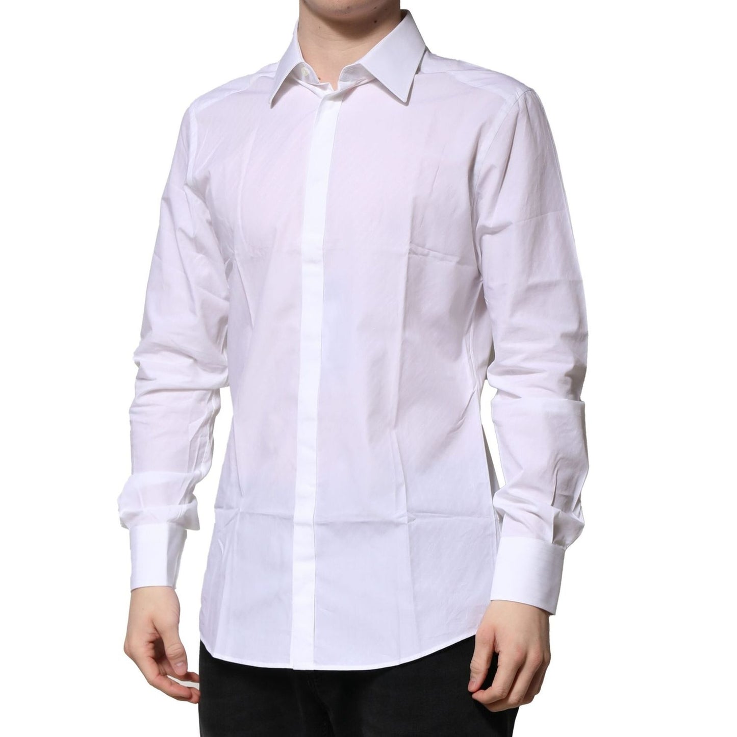 Dolce & Gabbana White GOLD Cotton Long Sleeves Men Formal Shirt
