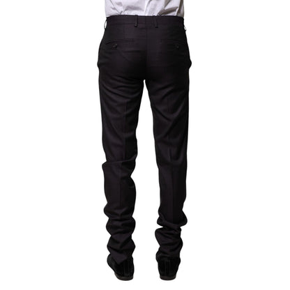 Dolce & Gabbana Black Wool Patterned Formal Pants