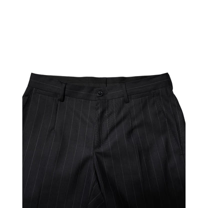 Dolce & Gabbana Black Wool Striped Formal Pants