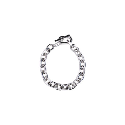 Rabanne Silver Aluminum Necklace featuring bold oversized links and logo clasp, perfect as a statement jewelry piece.