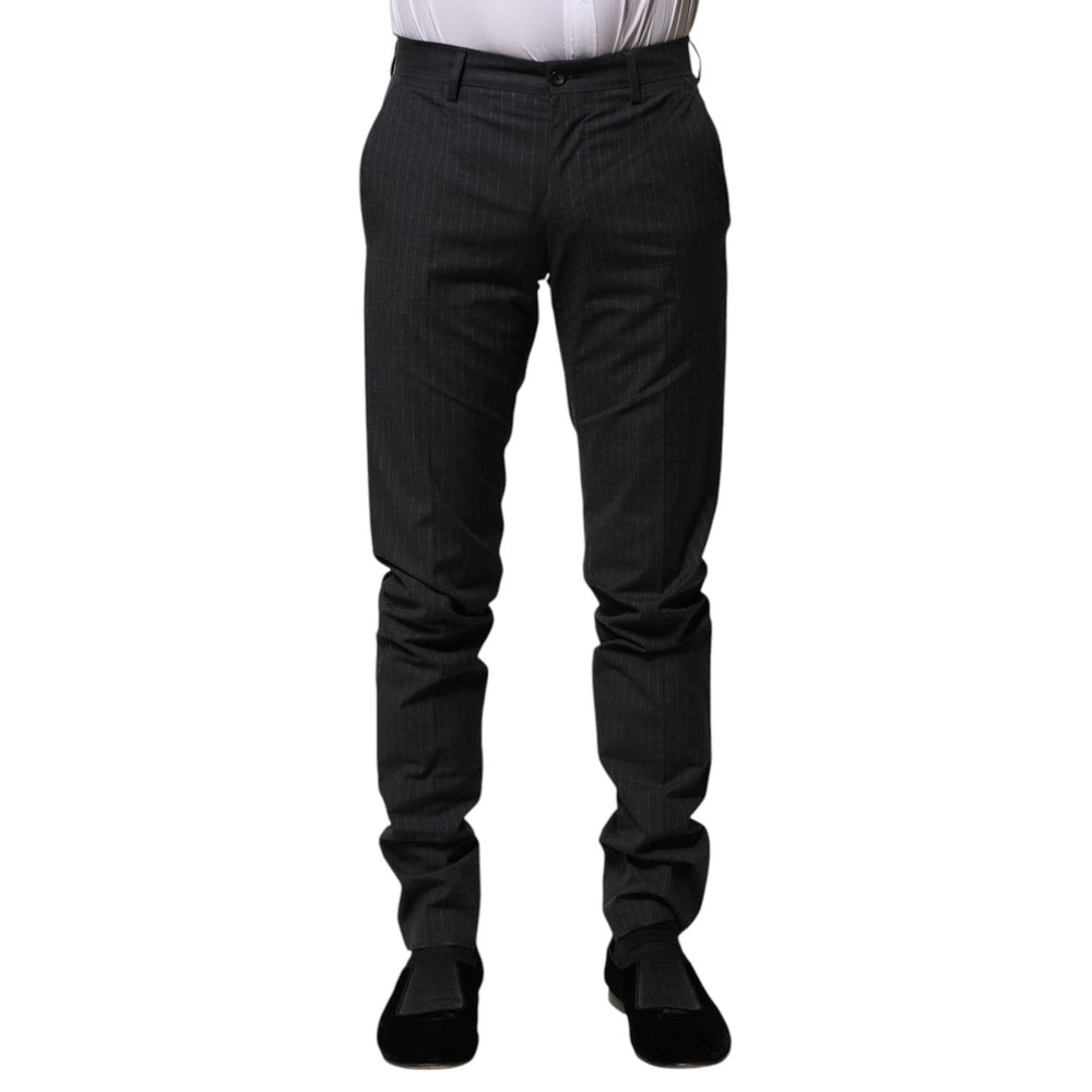 Dolce & Gabbana Gray Striped Cotton Formal Pants