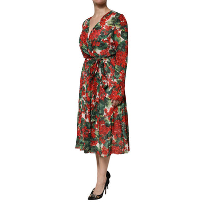 Dolce & Gabbana Multicolor Floral Long Sleeves V-neck Dress