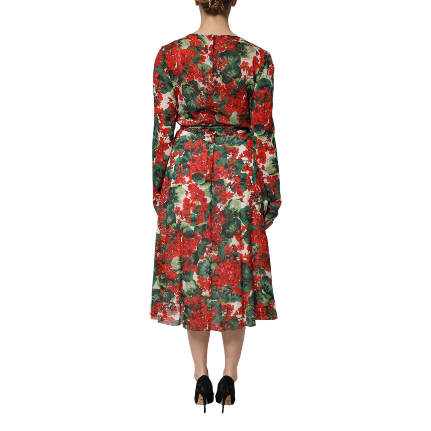Dolce & Gabbana Multicolor Floral Long Sleeves V-neck Dress