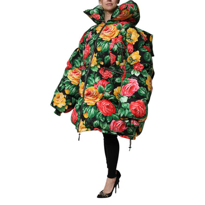 Dolce & Gabbana Multicolor Floral Puffer Hooded Jacket
