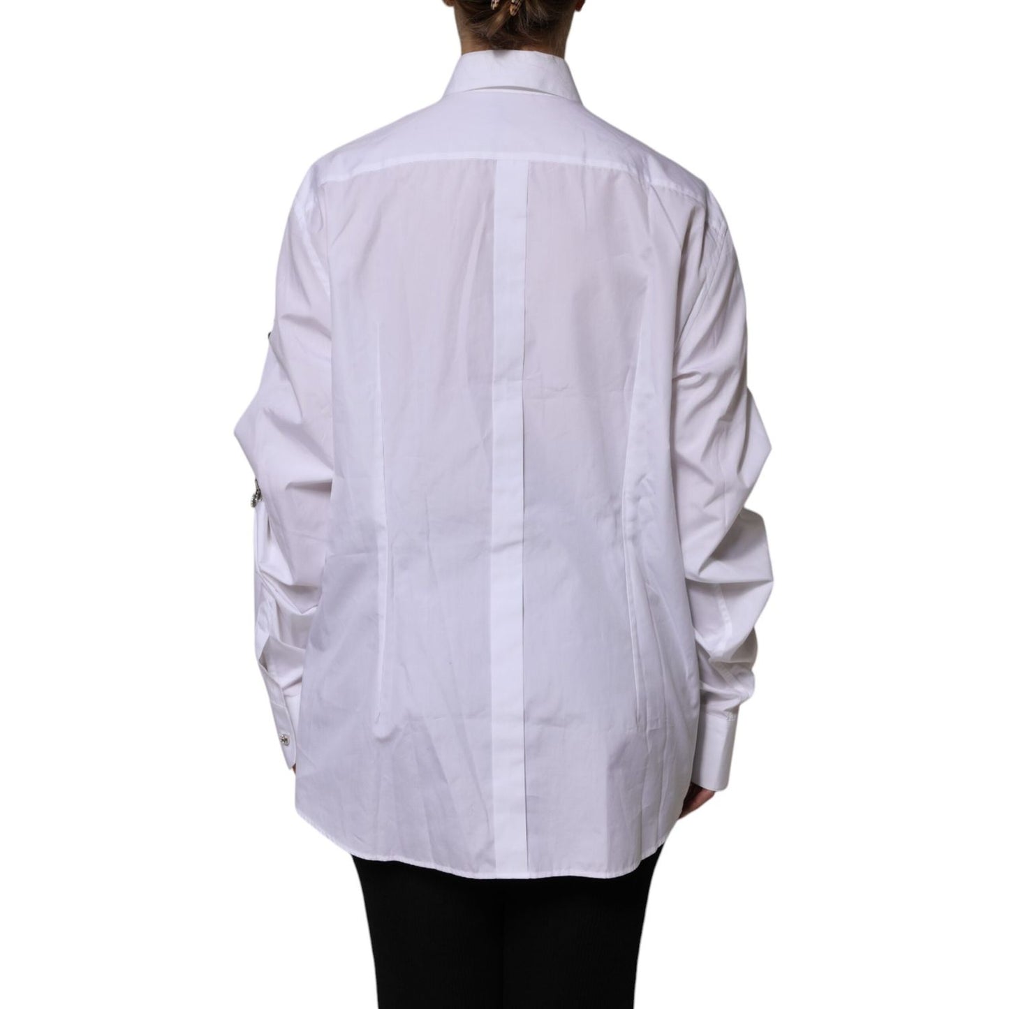 Dolce & Gabbana White Rhinestone Embellish Long Sleeves Top