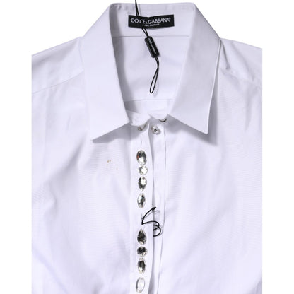 Dolce & Gabbana White Rhinestone Embellish Long Sleeves Top