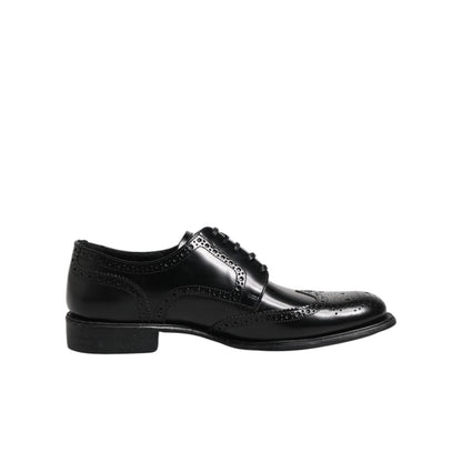 Dolce & Gabbana Black Leather Derby Wingtip Formal Shoes