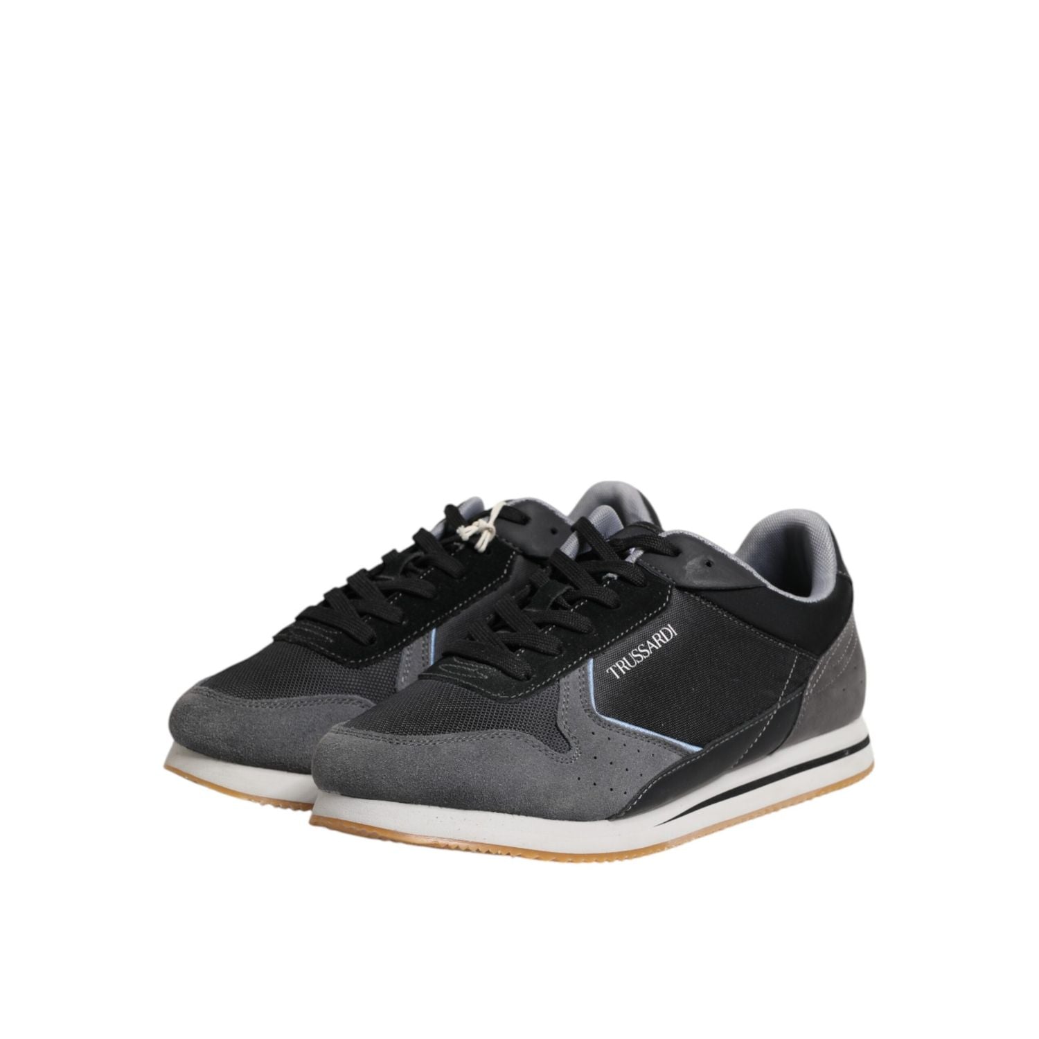 Trussardi Black Gray Lace Up Low Top Casual Sneakers Shoes