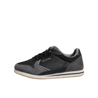 Trussardi Black Gray Lace Up Low Top Casual Sneakers Shoes