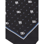 Elegant Dolce & Gabbana Black Silk Pocket Square with DG micro-design and logo print, handmade uniqueness, luxury fashion accessory.