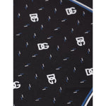 Dolce & Gabbana Black Silk Pocket Square with DG logo print, luxury Italian accessory, handmade unique design.