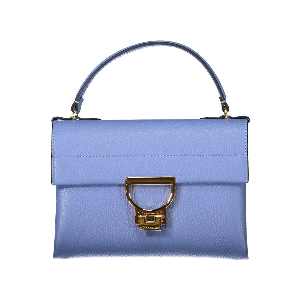Coccinelle Light Blue Leather Women Handbag with gold twist closure and handle