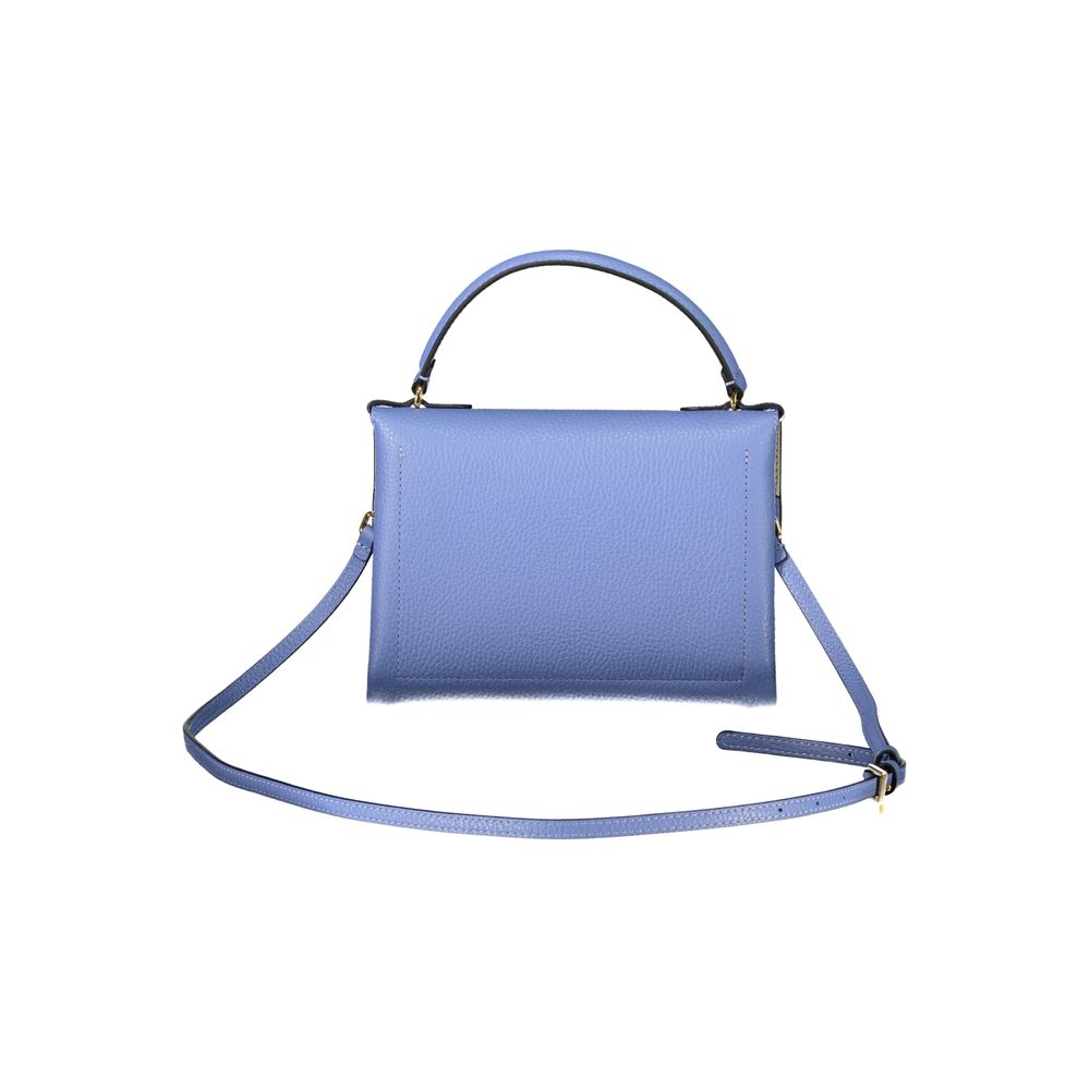 Coccinelle Light Blue Leather Women Handbag with handle and shoulder strap, featuring elegant twist closure.
