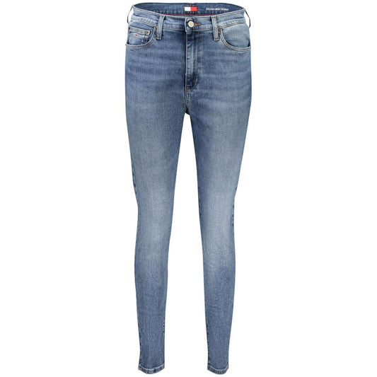 Tommy Hilfiger Blue Cotton Women's Skinny Jean featuring washed effect and classic 5-pocket design.
