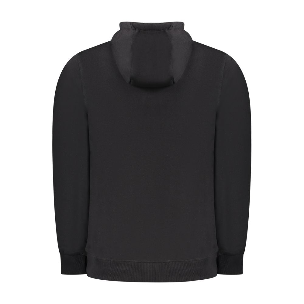 Rear view of North Sails Black Cotton Men Sweater with hood and long sleeves, showcasing its sleek design and quality craftsmanship.
