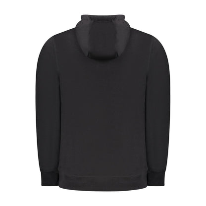 Rear view of North Sails Black Cotton Men Sweater with hood and long sleeves, showcasing its sleek design and quality craftsmanship.