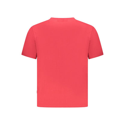 Back view of Pepe Jeans Red Cotton Men T-Shirt, featuring 100% sustainable cotton in a vibrant red hue.