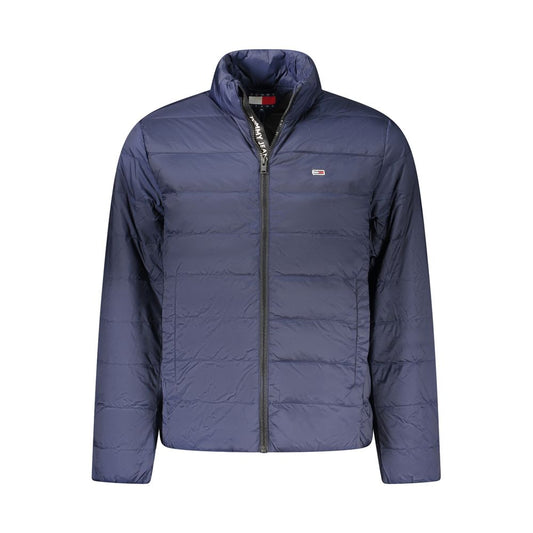 Tommy Hilfiger Blue Polyamide Men Jacket with logo and zip closure, eco-friendly and stylish for the modern trendsetter.
