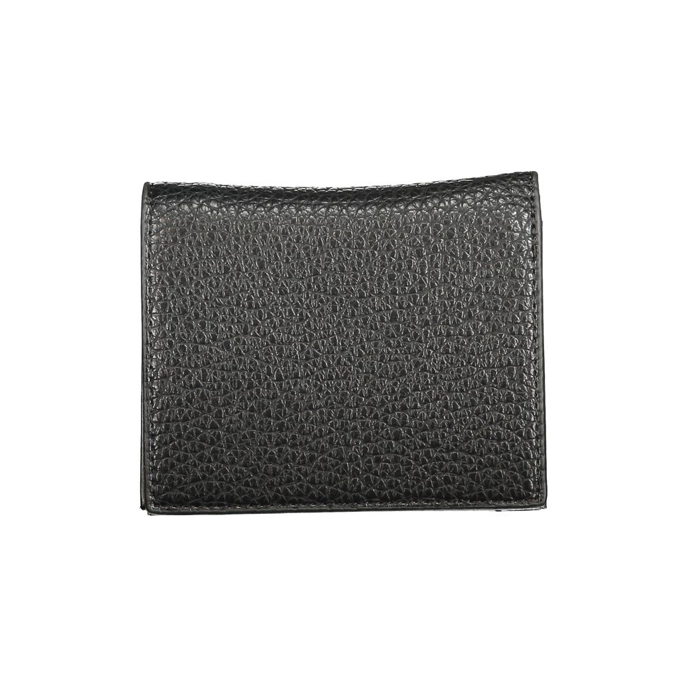 Mario Valentino Black Polyethylene Wallet with coin purse, card spaces, automatic closure, and logo, made of recycled material.