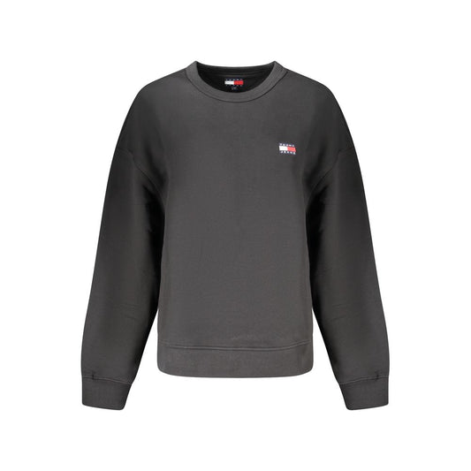 Tommy Hilfiger Black Cotton Women Sweater, eco-friendly long sleeve with logo, crew neck, brushed texture, casual sophistication.
