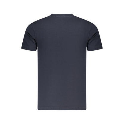 Back view of Cavalli Class Blue Cotton Men T-Shirt showcasing design and texture.