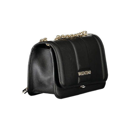 Mario Valentino Black Polyethylene Women Handbag with gold chain detail, showcasing timeless elegance and sophistication.
