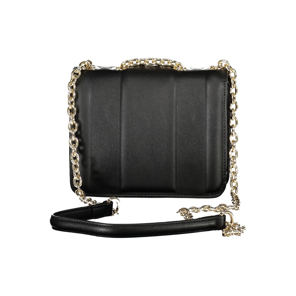 Mario Valentino Black Polyethylene Women Handbag with chain shoulder strap, featuring iconic logo and elegant design.