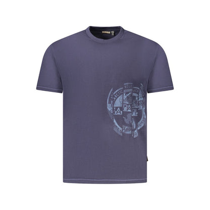 Napapijri Blue Cotton Men T-Shirt with logo print, short sleeve, crew neck, made from 100% organic cotton, stylish and sustainable