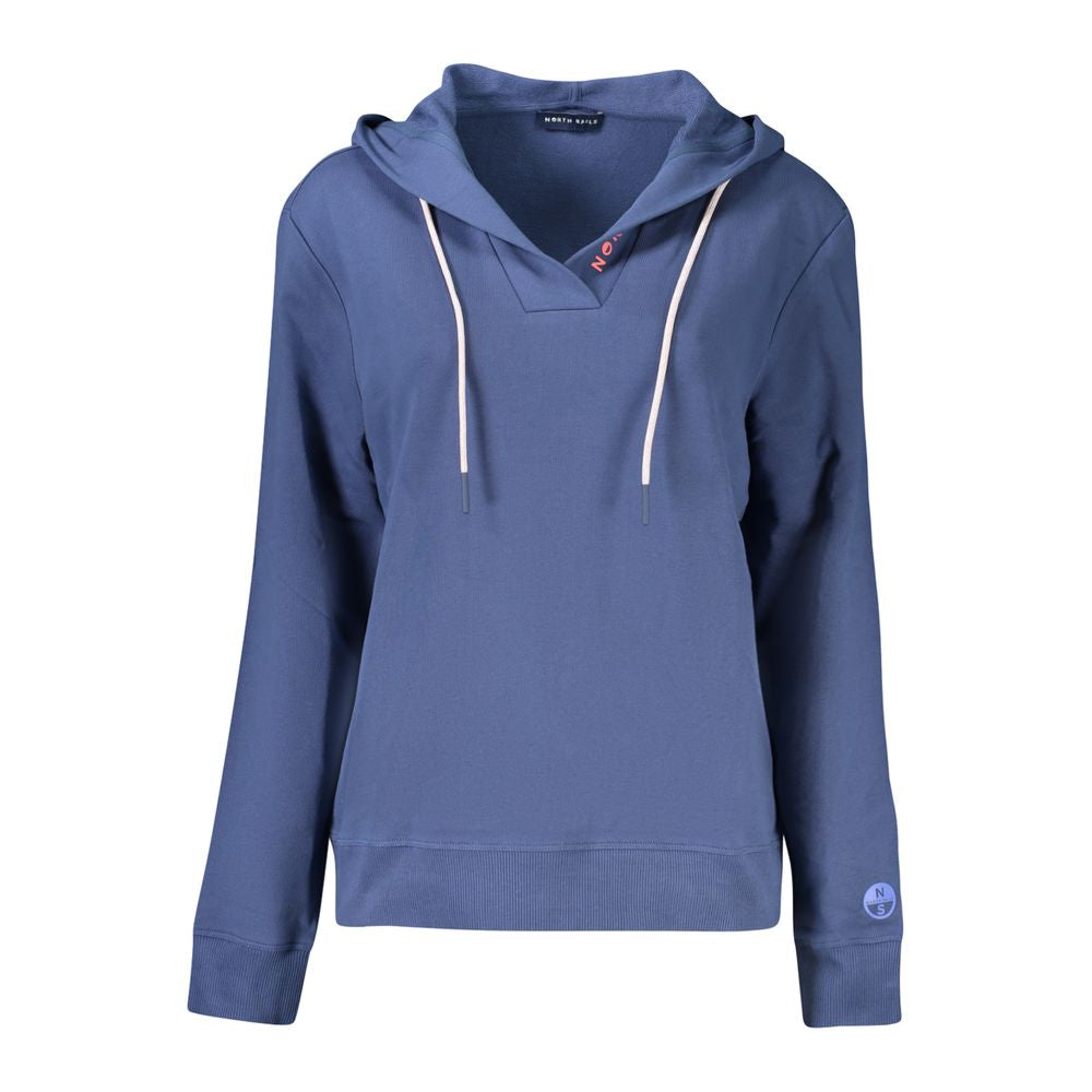 North Sails Blue Cotton Women Sweater with hood and embossed print luxury design