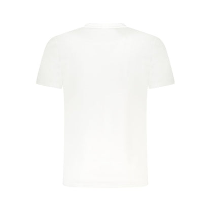 Cavalli Class White Cotton Men T-Shirt with short sleeves, featuring bold print and brand logo, made from luxurious cotton for comfort.