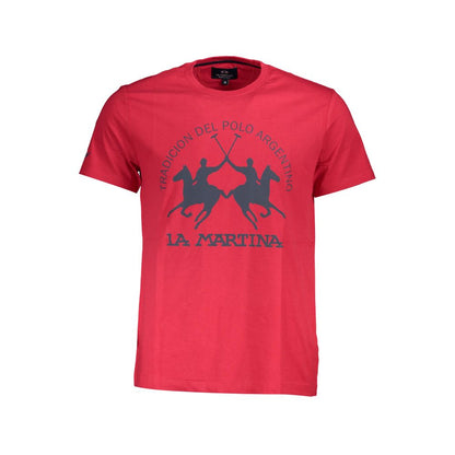 La Martina Red Cotton Men T-Shirt with logo and print, short sleeves