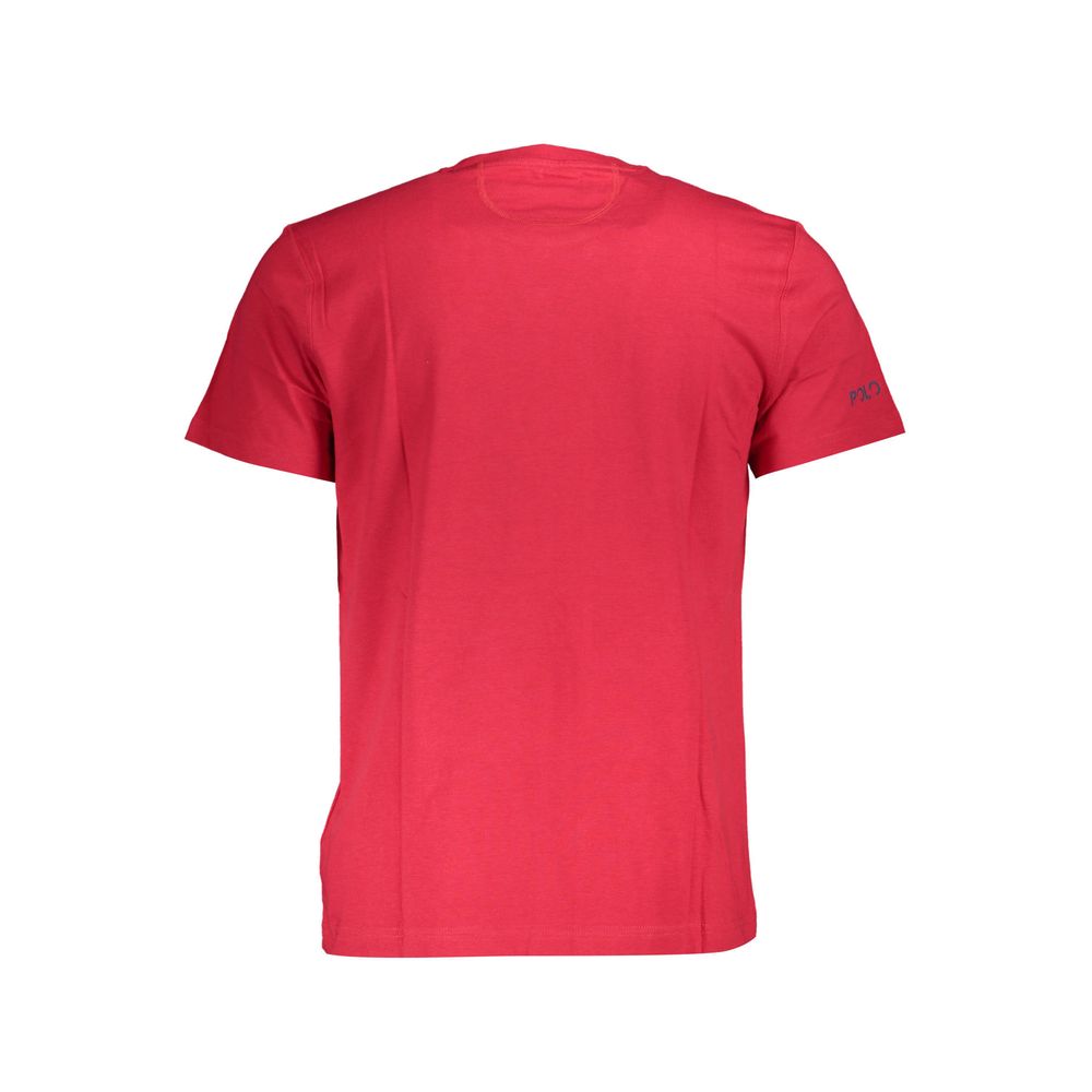 Back view of La Martina Red Cotton Men T-Shirt featuring short sleeves and crew neck.