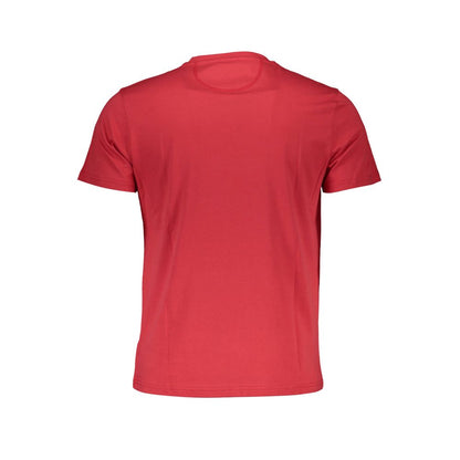 Back view of La Martina Red Cotton Men T-Shirt with crew neck and short sleeves